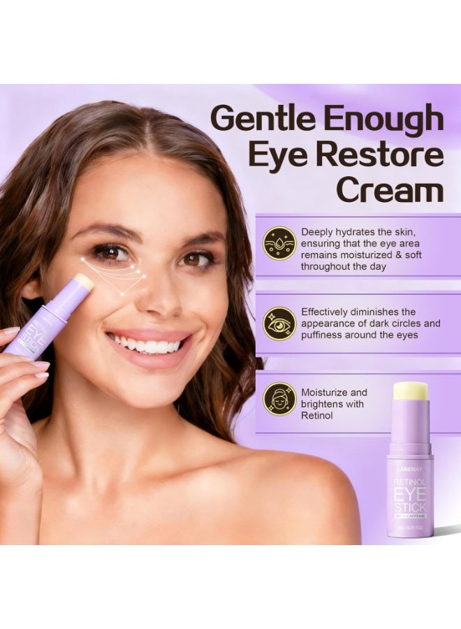 LANEMAY Retinol & Caffeine Eye Cream Stick for Dark Circles & Puffiness - Peptides & Avocado Oil - Reduce Eye Bags & Brighten Skin - Portable Undereye Treatment 9g - Image 3